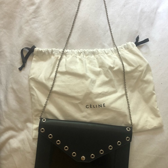 Celine leather pocket clutch bag on chain - Picture 7 of 7